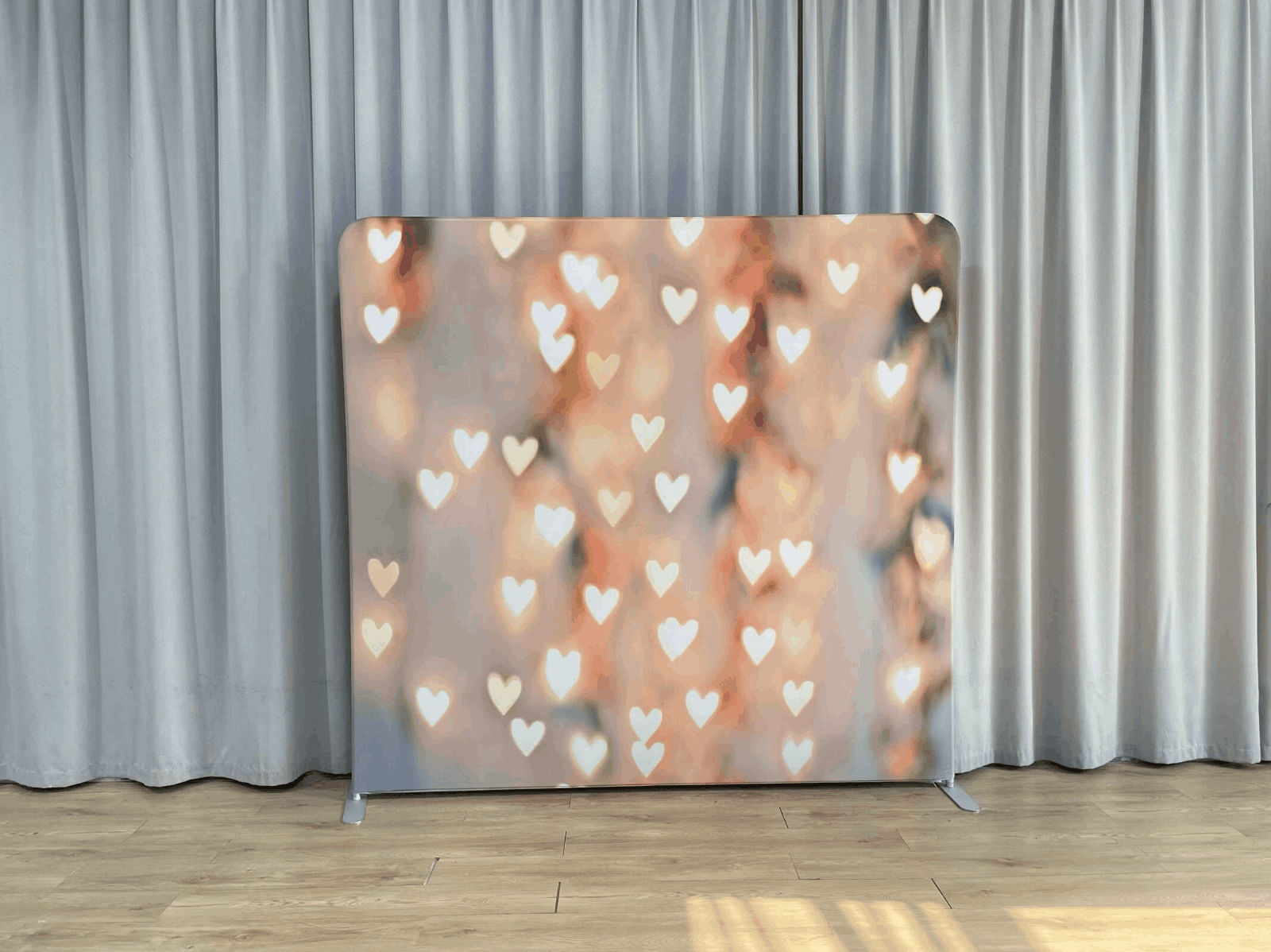Polyester 8x8 Photo Booth Backdrop Glowing Hearts Pillowcase Backdrop Stand