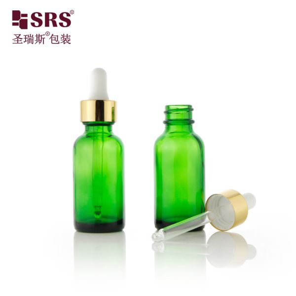 Luxury Collar 1oz 2oz Green Glass Dropper Bottle for Essential Oil