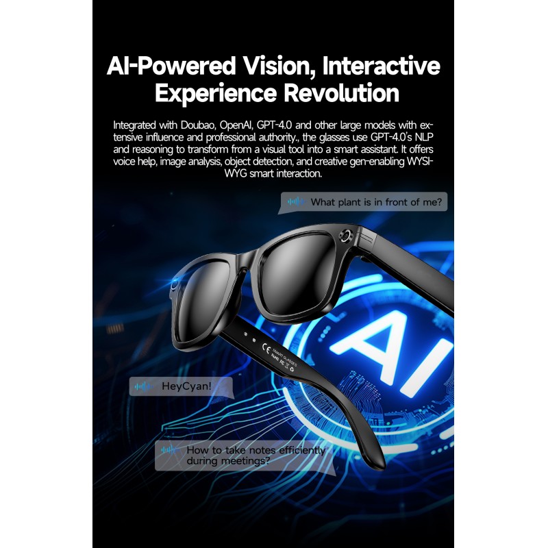 W610 IP54 Waterproof AI Translation Smart Glasses Voice App Control Music Player Blue-Light Photochromic Lenses Sun Protection