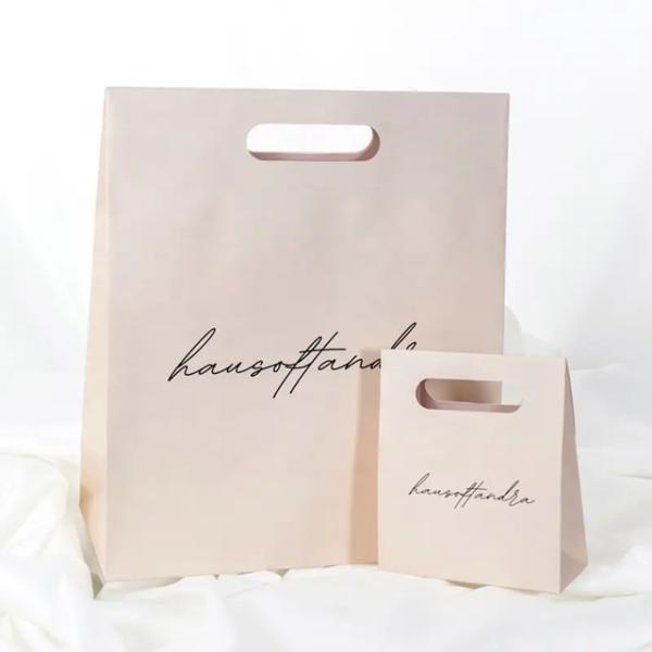 Embalagem de roupas Porta de corte a óleo de compras Bolsa de papel Kraft Bolsas de presente amarelas personalizadas
