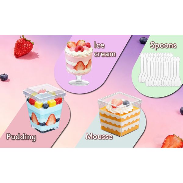 Factory Price 380ml 400ml PS Single Wall Mousse Pudding Yogurt Plastic Salad Cup Mini Clear Plastic Dessert Cup