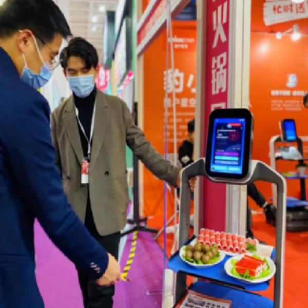 Korean Voice Service Robot Zhaocaibao AI Restaurant Waiter With  Korean Voice Interaction For Food Delivery Robot