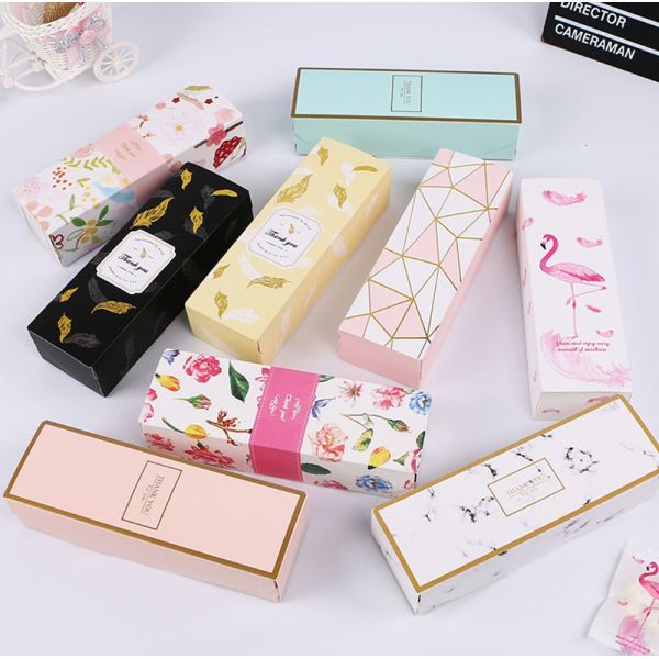 Oblong Paperboard Disposable Food Packaging Cardboard Box For Bread Macaron Cake