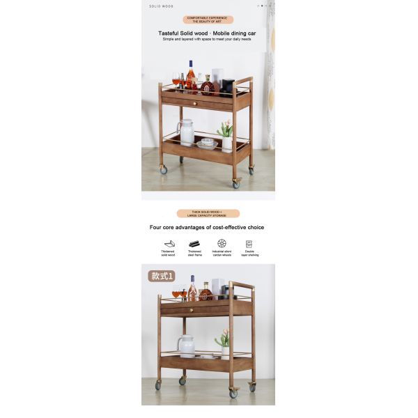 MOYI Design Customize Shape Wooden Slave Food Serving Cart Iron Metal Frame Black Finished Potable Food Serving Trolley