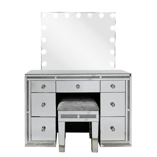 Bedroom Wood Hollywood Mirror And Vanity Dressing Table With Lights