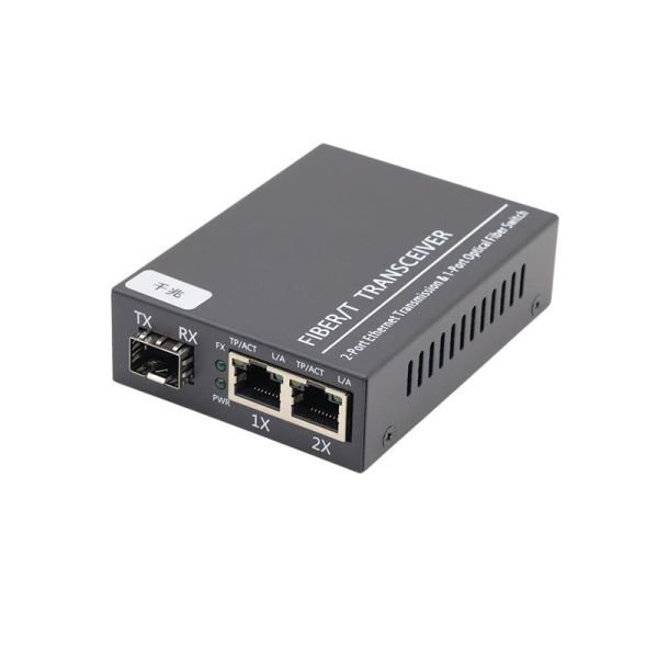 1000Mbps Fiber Media Converter Gigabit 1 SFP Fiber To 2 RJ45 Ethernet Ports