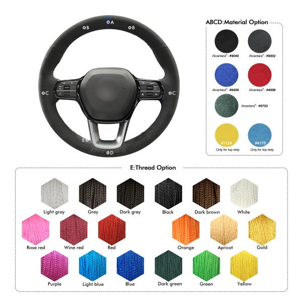 Customized Durable Matte Carbon Fiber Blue Steering Wheel Cover for Honda Civic 11 2022
