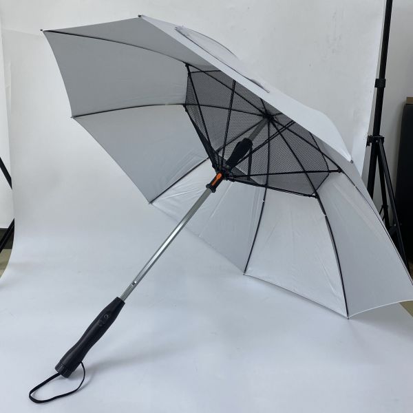Modern Sunny Rainy Cooling Water Spray Fan Battery UV Protection 23 Inch Alloy 8 Ribs Pongee Folding Straight Umbrella