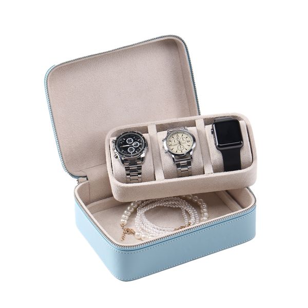 Customized 3 Slots Leather Watch Boxes Handmade watch Storage Case With Detachable Tray