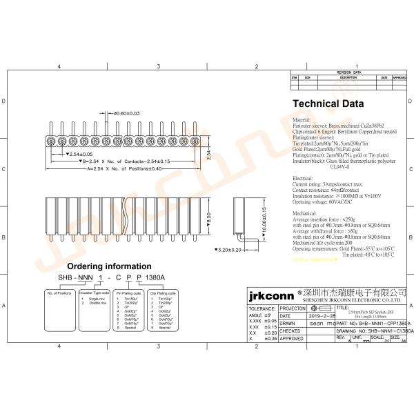 Right Angle Female Pin Connector with PPS Housing Material and Beryllium Copper Contacts H8.5mm Size