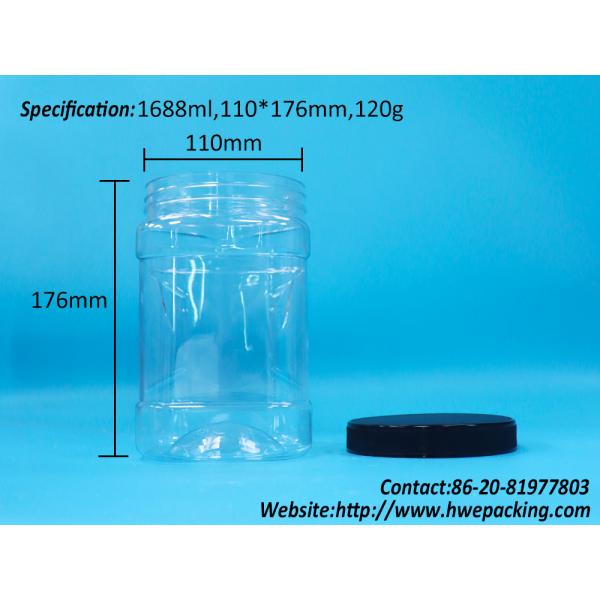 Frutas secas claras y frutos secos cuadrados PET Jarrones de plástico de agarre con tapas planas negras