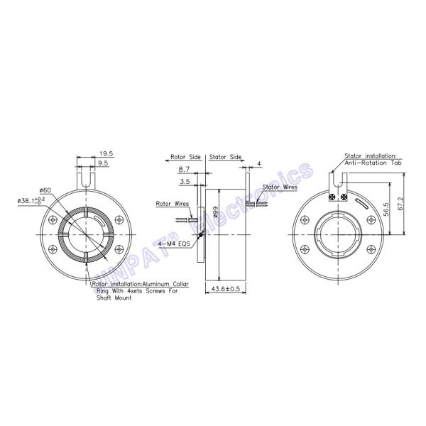 6 Circuits Through Hole Slip Ring Transmitting 5A Current In 360 Degree Continuous Rotation