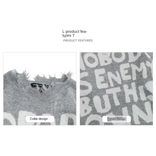 Men's Standard Thickness Round Neck Knitwear Coat with Letters Loose Fit Sweater