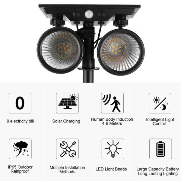 Dual Head 2400mAH 6000K Commercial LED Solar Landscape Spotlights