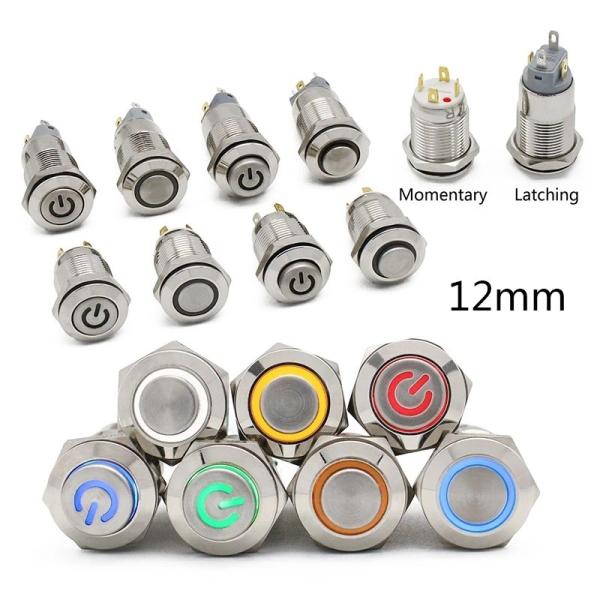 3V 5V 12V 24V Industrial Electrical Connector Metal Push Button Light Switch 12mm