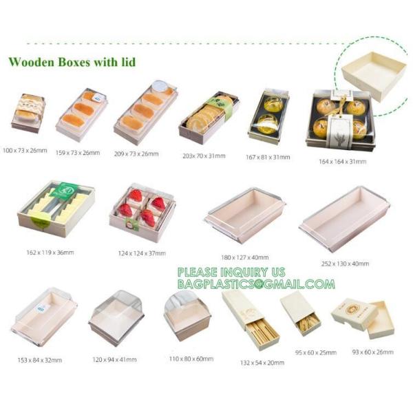 Wooden Food Packaging Box Cake Dessert Container With Plastic Cover, Take Out Pastry Cake Lunch Sushi Tray