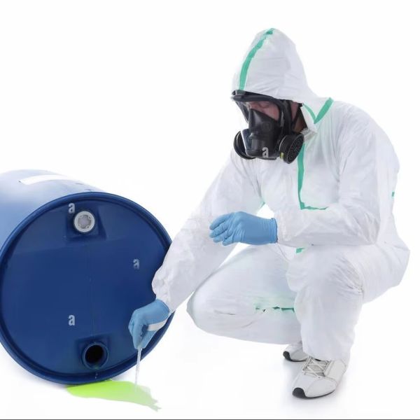 Industrial Anti-Acid & Alkali Adhesive Taped Hazmat Suit with Type 3/4/5/6 Protection for Chemical Safety