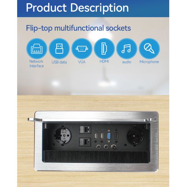 Alloy Faceplate Recessed Flip Up Outlet Power Socket Plug Silent Damping