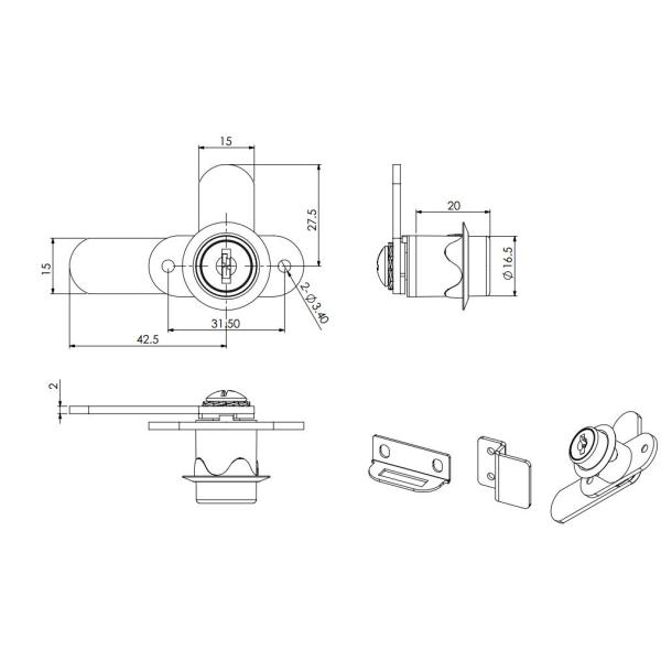 342 Series 180 Degree Double Door Drawer Cam Locks
