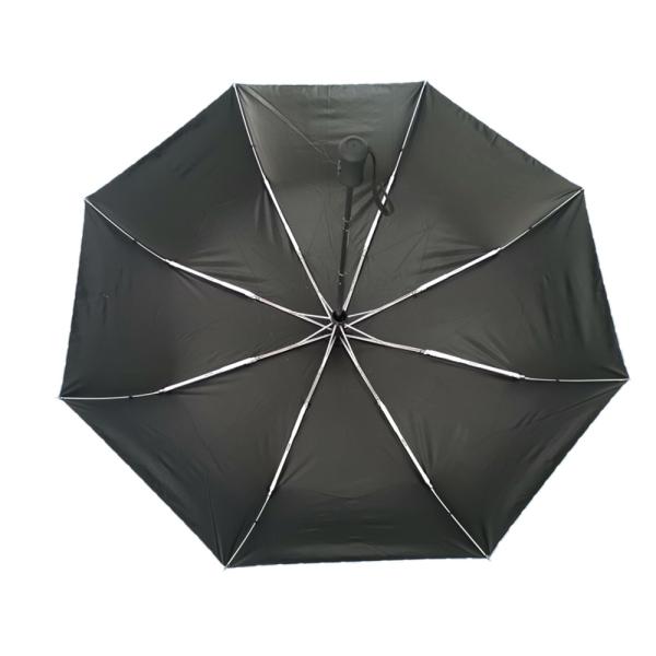 Light Blue White Strips Auto Open Close Umbrella UV Pretection With Fiberglass Frame