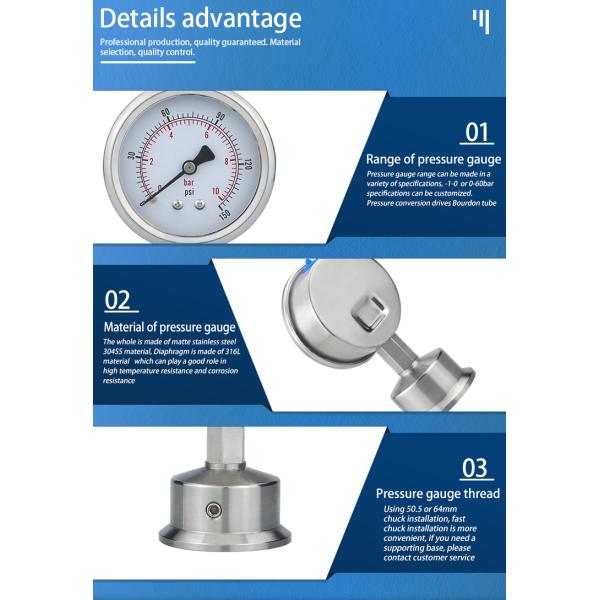 Precision 2.5% Diaphragm Pressure Meter with 62.5mm Nominal Diameter -1-600 Bar Range