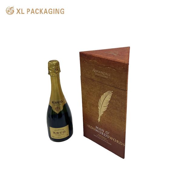 Custom Luxury Triangle Wine Box with Cardboard Bottle Holder and Gold Foil Finish