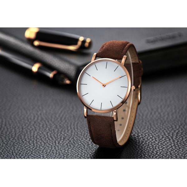 Ultra Thin Case Womens Fashion Watch PVD Plated With Genuine Leather Strap