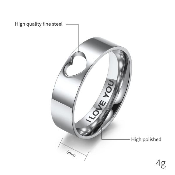 Bague en forme de cœur en acier inoxydable plaqué or pour fête de mariage, bague de Saint-Valentin personnalisée