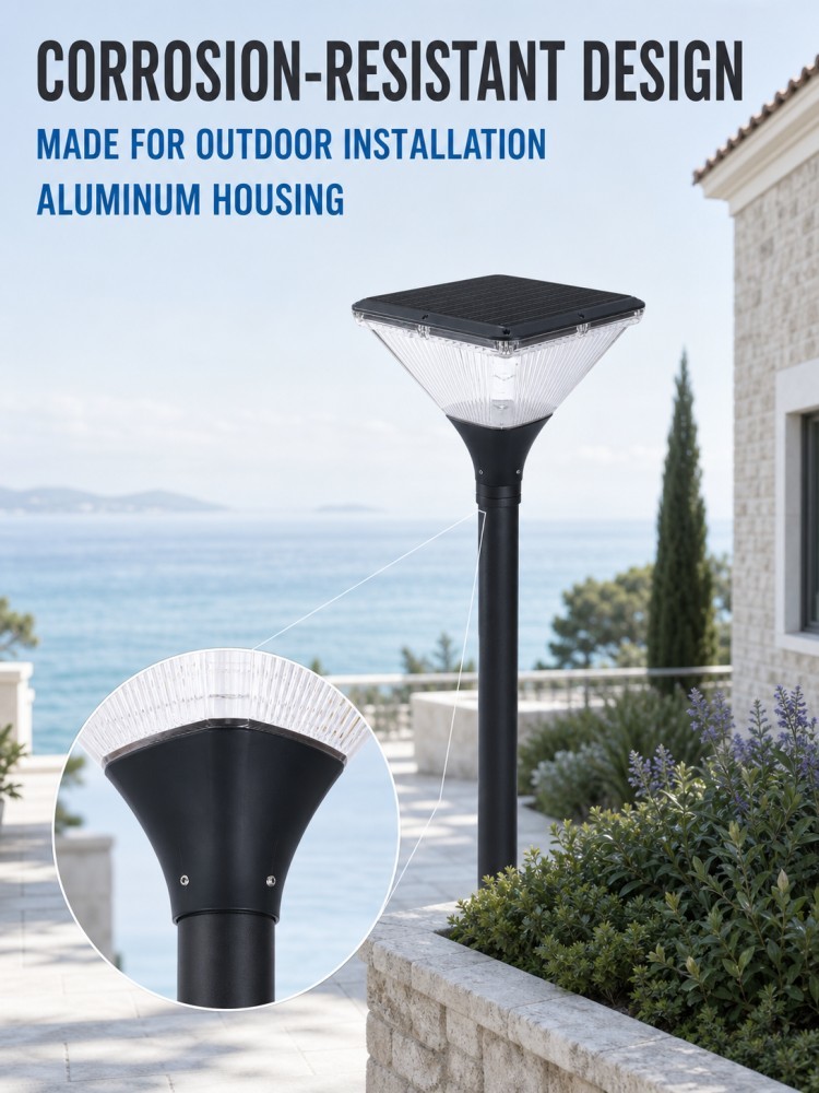 Automatic Control Solar LED Post Top Light With Ribbed Diffuser For Campuses Hotels Resorts