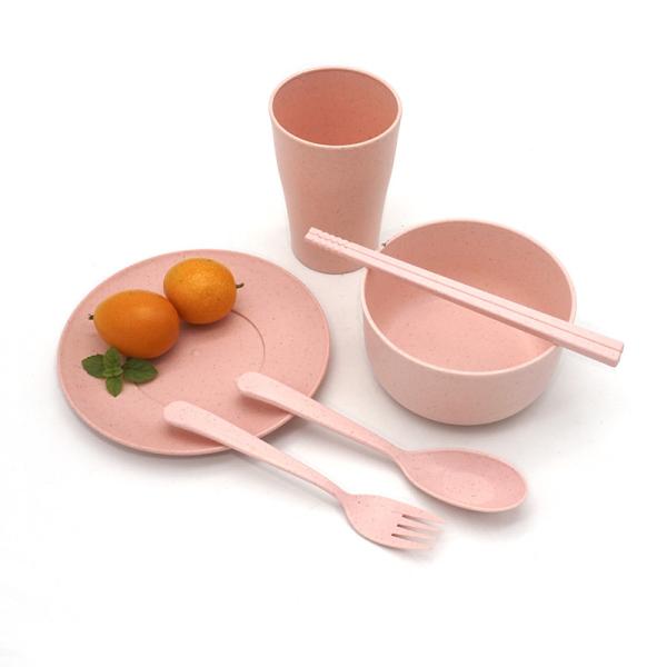 Amazon Hot Sale Eco-friendly Biodegradable Kids Children Dinnerware Set Bowl Plate Cup 6pcs Wheat Straw Tableware