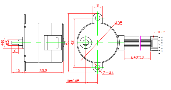 Ratio1/120 0.4A 12V 10kg.Cm PMG35 Hybrid Stepper Motor 4 Phase