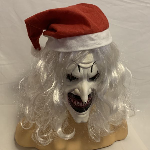Sinister Gothic Horror Clown Latex Mask with Shaggy White Wig and Pointy Nose for Halloweeen Parties, Horror Enthusiasts