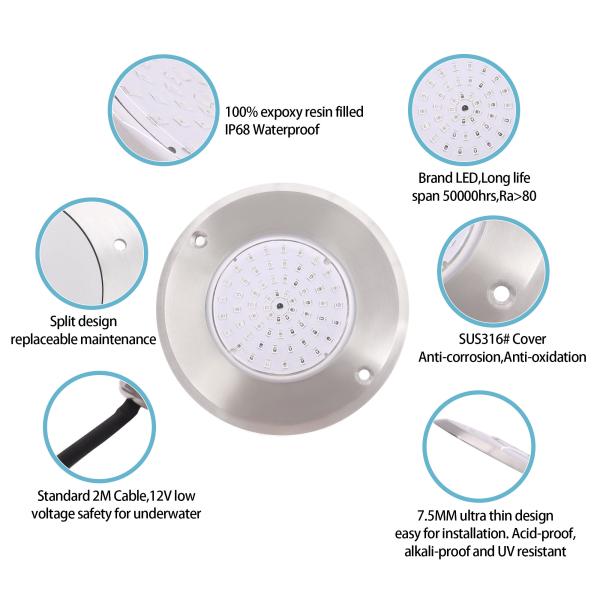 316 SS Luz de piscina LED subaquática montada na parede 230MM 18W 25W AC12V