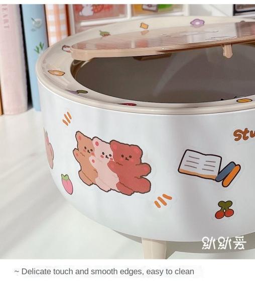 Cute Mini Table Personalized Bedside Dormitory Dresser with Lid Living Room Creative Storage Bucket Desktop Small Trash Can