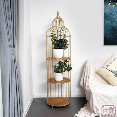 Birdcage 5 Tier Flower Pot Stand , Gold Wrought Iron Flower Stand