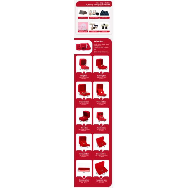 Luxury velvet Jewellery packaging box high end handmade red Jewelry Box for Necklace Bracelet Earrings Ring