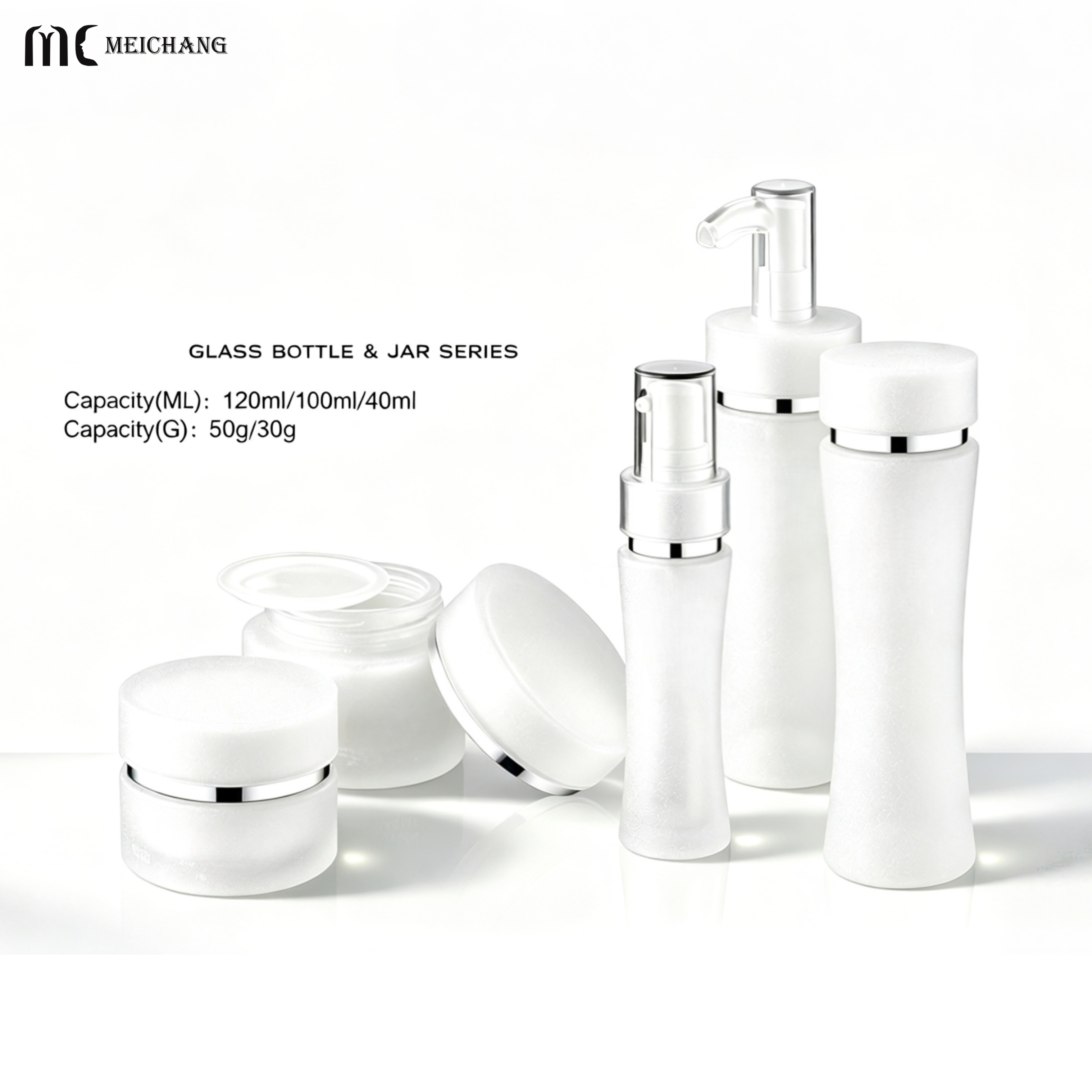 30g/50g/40ml/100ml/120ml Curved Waist Glass Skincare Packaging Set(MC-331)