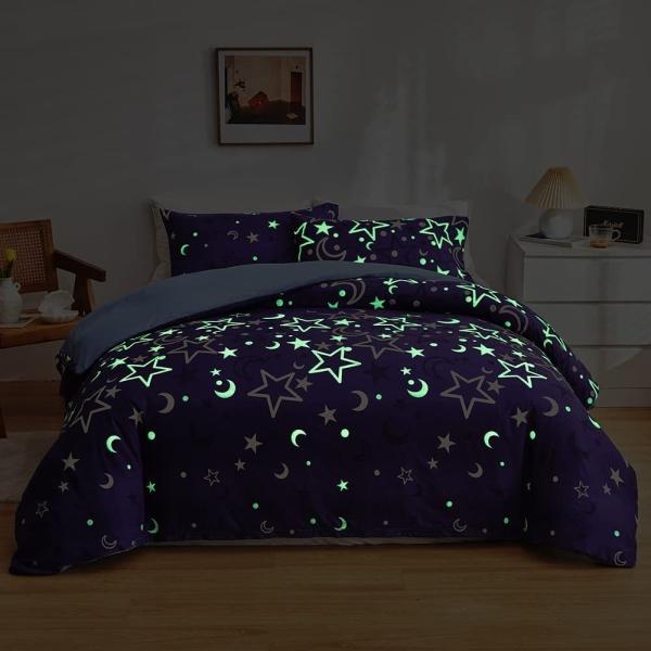 Conjunto de roupa de cama branca floral para crianças meninos meninas Twin 2 PCs Glow in The Dark Duvet Cover