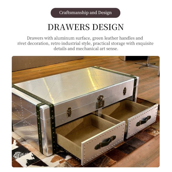 Nidea #8655 Retro Industrial Loft Style Aluminum Multifunction Coffee Table Cabinet for Villas Living Room Unique Furniture