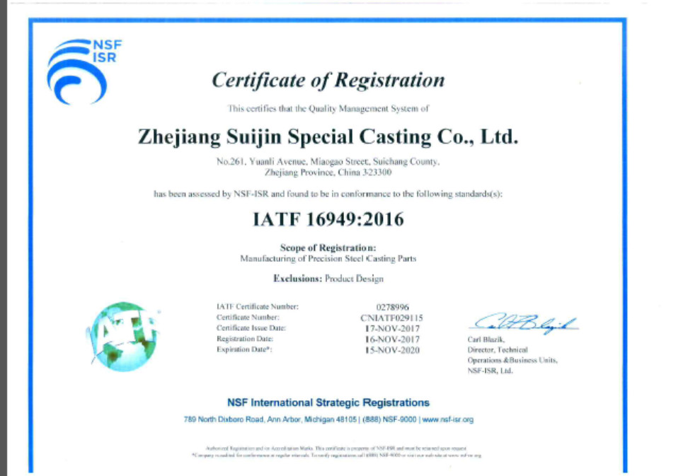 Ningbo Suijin Machinery Technology Co.,Ltd Сертификации