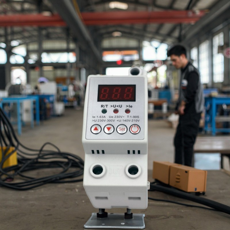 Adjustable 220V AC Single Phase 63A Voltage Protector LED Display Copper PC Material Din Rail Type 1s-90s Time Delay Recovery