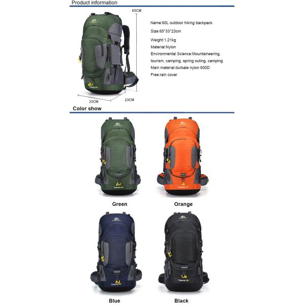 60L Lightweight Waterproof Hiking Backpack 70cm Rainproof Backpacks