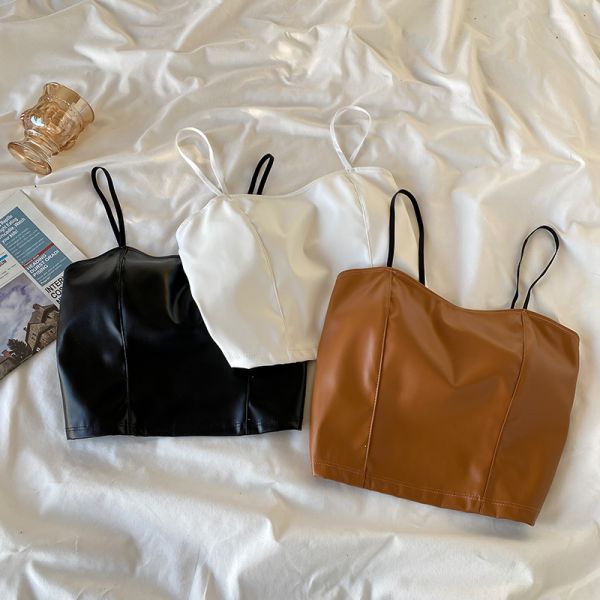 Ladies Vest Style Leather Suspenders Beautiful Back Vest Women's Slim Short Fixed Cup Chest Pad Women Vest Style Bra