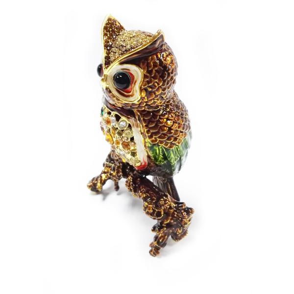 Beautiful owl handpaint metal jewelry box rhinestone owl birds enamel trinket boxes