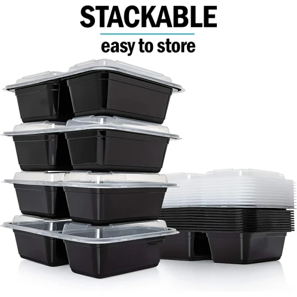 2 Compartment BPA Free Lunch Boxes Rectangular Meal Prep Containers for Food Storage