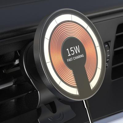 Carregador de carro sem fio de vidro magnético de liga de alumínio redondo de 15W removível 2 em 1