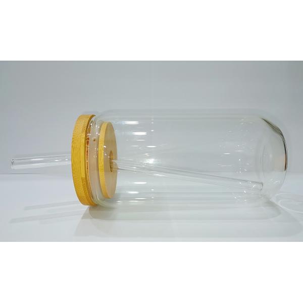 Бутылка воды прозрачная стеклянная с крышкой соломы бамбуковой