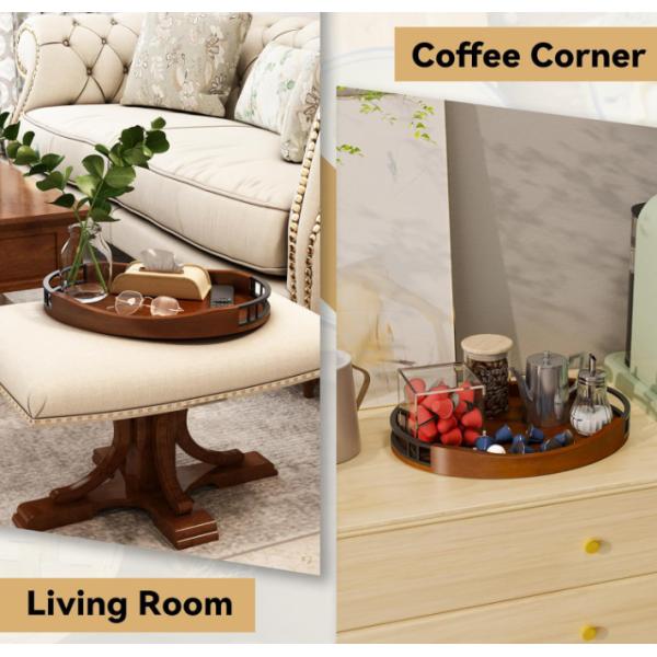 Rustic Solid Oak Wood Multifunctional Wood Nuts Serving Tray Round Wooden Decorative Ottoman Tray