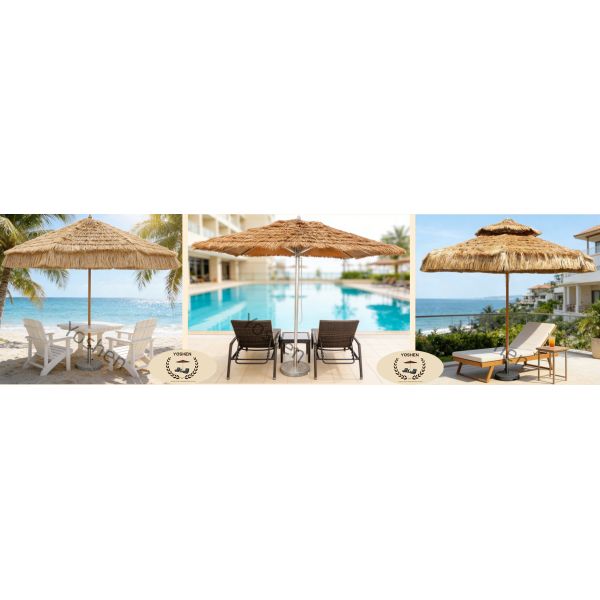 Boho Decorative 2.5m Thatched Umbrella with Tassels for Tropical Beach Bar Poolside