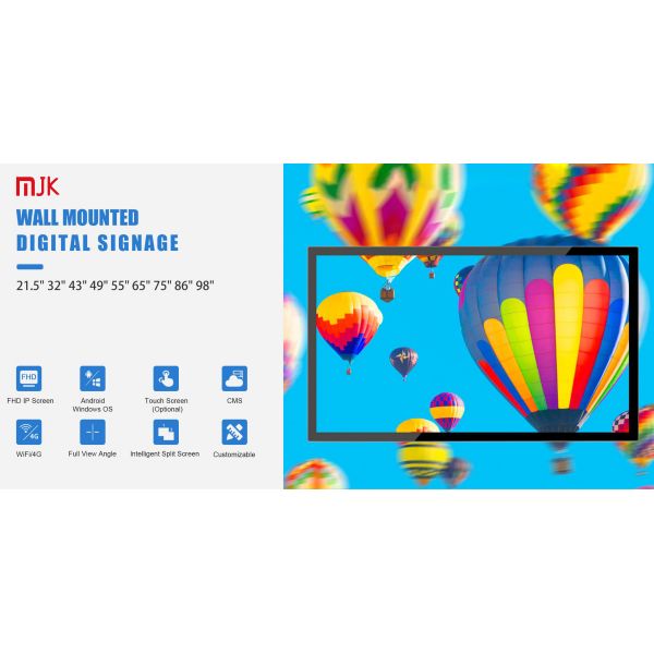 MJK 32 Digital Android Signage Kiosk Slim Bezel HD Display Indoor Welcome Display Retail Store Exhibition Shopping Mall 1 Year